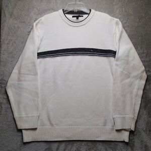 Tommy Hilfiger Men's Sweater XXL White Grey Wool Cotton Crewneck Y2K